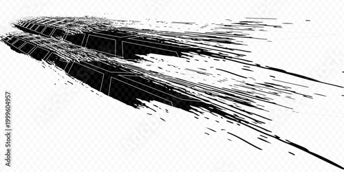 Black and white graphic illustration representing tire marks or skid marks from extreme high speed drifting action.