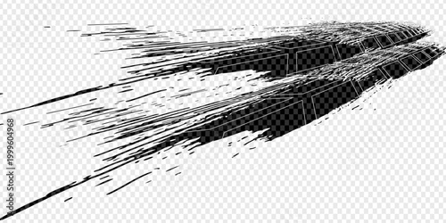 Black and white graphic illustration representing tire marks or skid marks from extreme high speed drifting action.
