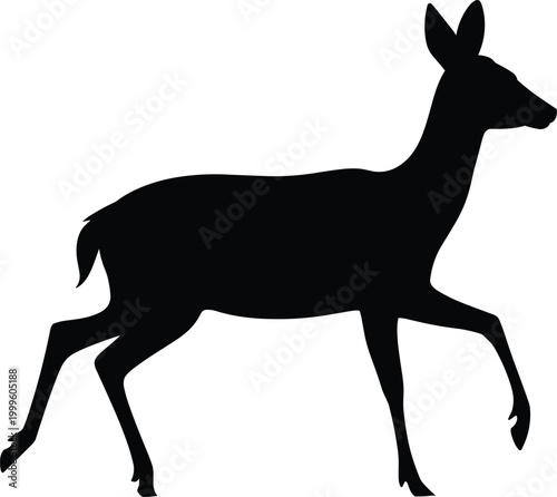 Black silhouette of a walking deer on a white background animal wildlife