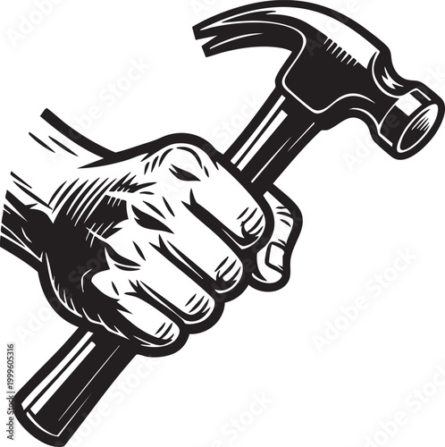 A hand gripping a hammer tightly