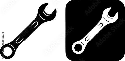 Wrench Spanner Icon Vector Set for Repair and Settings, wrench icon, tool silhouette, maintenance vector, mechanic symbol, repair sign, fix glyph