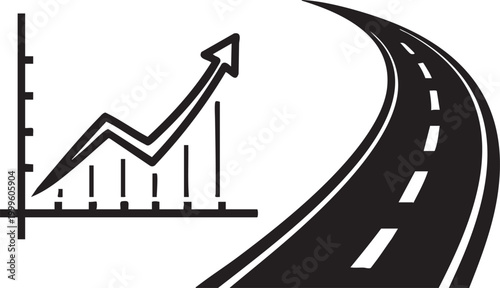 Black and white graph with arrow on road