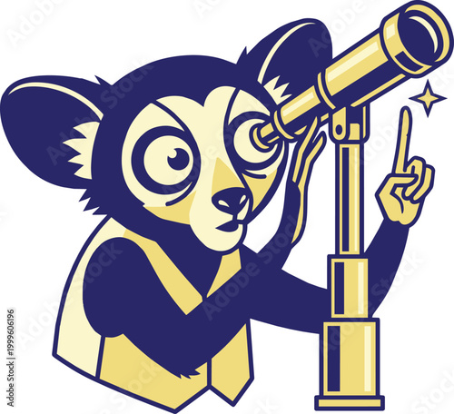 Aye aye astronomer mascot character in bicolor flat style