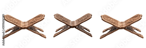 Valokuva Carved Wooden Quran Book Stand PNG, Traditional Rehal Lectern on Transparent Background, Islamic Religious Prayer Furniture Cutout
