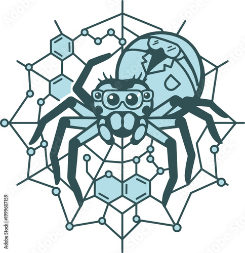 Spider science mascot character in flat vector web lab style