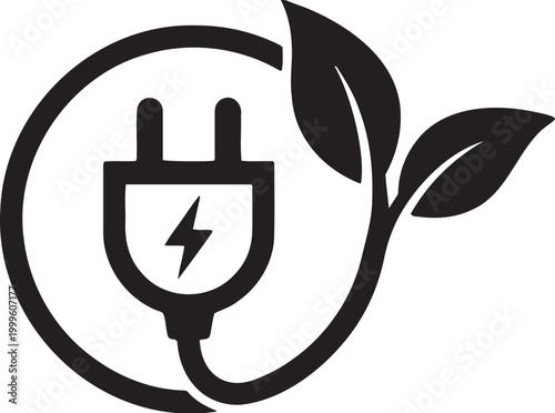Eco friendly electricity plug icon with green leaf