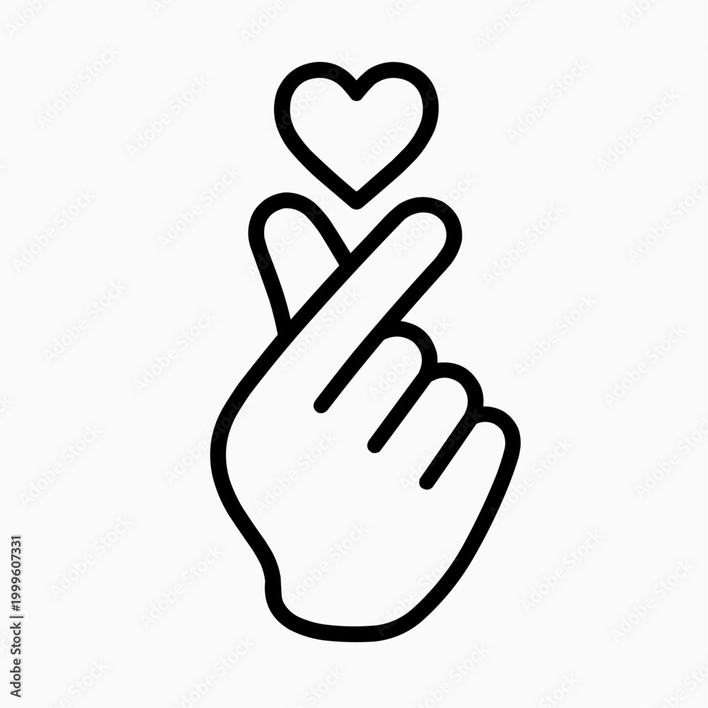 Obraz premium Korean Finger Heart Hand Gesture Icon Line Art