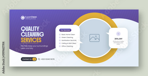 Cleaning service social media facebook cover and web banner template