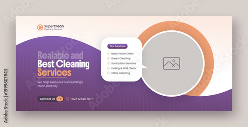 Cleaning service social media facebook cover and web banner template