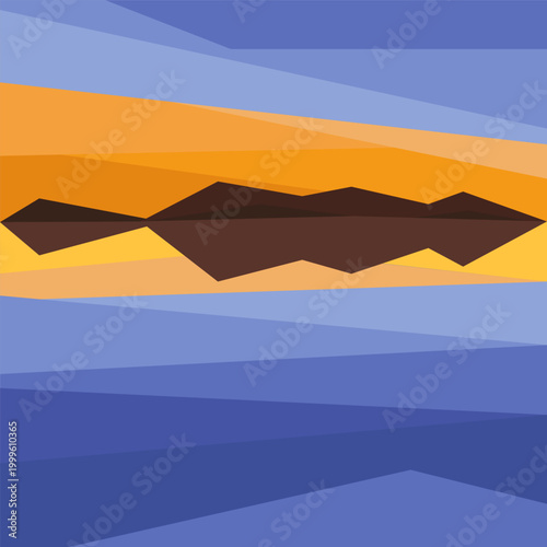 Blue seaside landscape vector illustration. Seaside with mountains. Vector seaside mountains card