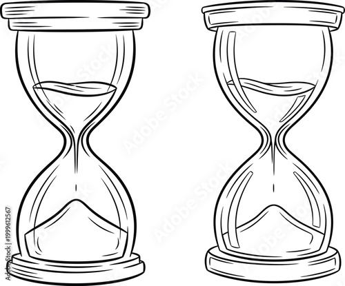 Two hand drawn hourglasses a symbol of time's passage and ephemeral nature