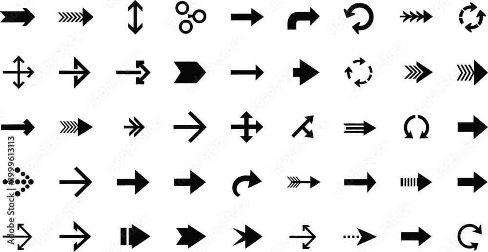 Fototapeta premium Black and white of various arrow symbols arrows direction navigation