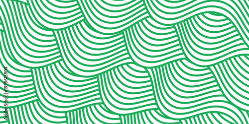 Curvy green lines. Ramen or noodle pattern. Pasta, tagliatelle or capellini background. Wavy spaghetti texture. Banner with traditional Italian, Chinese of Japanese food print. Vector