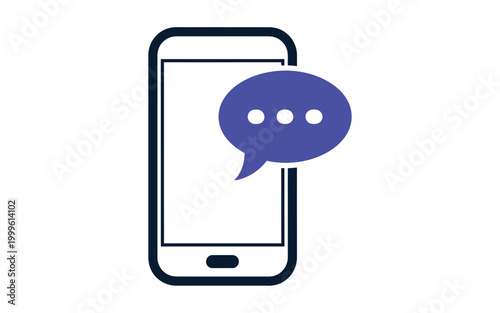 Mobile phone with chat speech bubble icon for messaging and communication, minimalist vector symbol