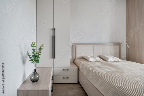Bild auf Leinwand Interior of modern luxure bedroom in studio apartments or hotel with double mast