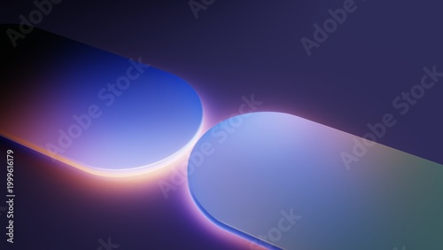 Slika na platnu Two rounded glass shapes with colorful glowing gradients in harmony