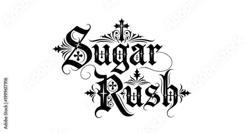 Sugar Rush. lettering and all elements in black. Vector style. White background. Pure white background. Perfect isolation and visual consistency. Grunge
