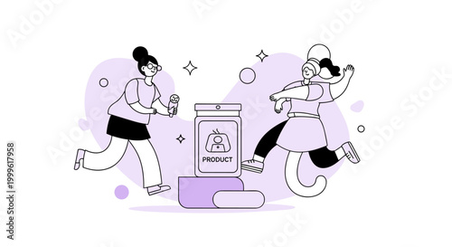 Premium simplicity. A single product is displayed on clean geometric shapes with subtle gradients, avoiding bold decoration. Small stars and smooth lines