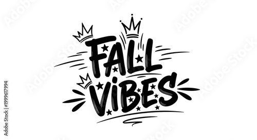 Fall Vibes. lettering and all elements in black. Vector style. White background. Pure white background. Perfect isolation and visual consistency. Dynamic