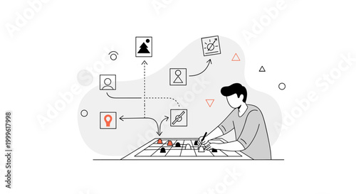 Tactical planning. A single player studies a board with multiple possible paths branching out, one highlighted clearly. Subtle arrows and dots emphasize