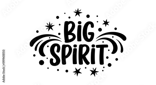 Big Spirit. lettering and all elements in black. Vector style. White background. Pure white background. Perfect isolation and visual consistency.