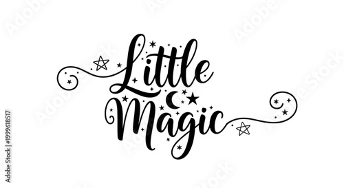 Little Magic. lettering and all elements in black. Vector style. White background. Pure white background. Perfect isolation and visual consistency. Elegant