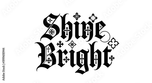 Shine Bright. lettering and all elements in black. Vector style. White background. Pure white background. Perfect isolation and visual consistency. Funky