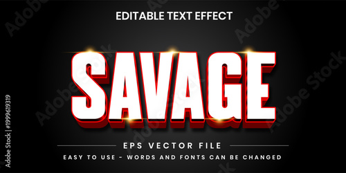 SAVAGE 3D Editable Text Effect - Red and White Bold Style