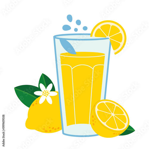 Freshly made citrus drink with lemon slices and orange blossom isolated on transparent background