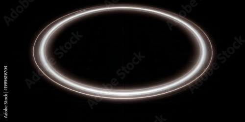 A glowing white ring shines brightly in the darkness of space with a black background