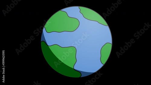 Stylized Rotating Earth Globe Animation, 4K Seamless Loop, Ecology and Global Connectivity Concept with Alpha Channel