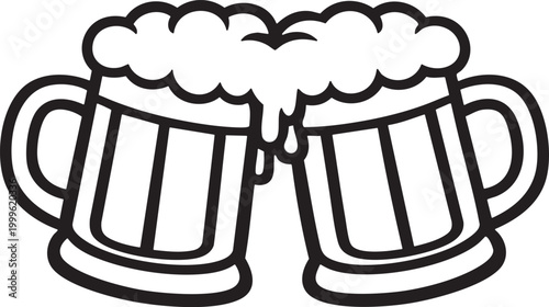 Beer glasses with foam minimal outline vector icon set isolated