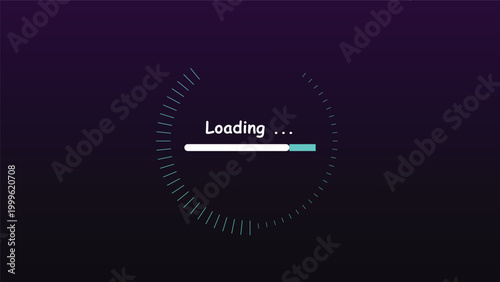 Digital loading progress bar vector, website interface buffering status indicator, futuristic technology upload screen on dark purple background