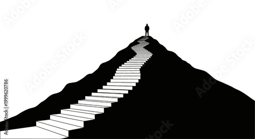 a person climbing a mountain with stairs.