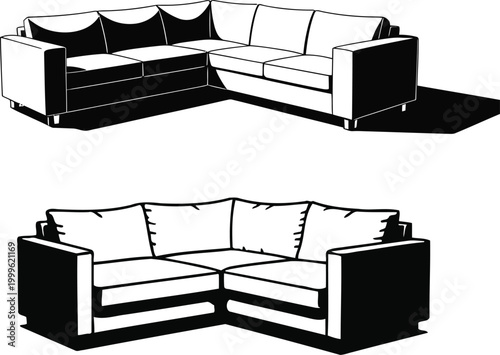 Vector illustration of l-shaped sectional sofas two different styles for interior design living room l shaped domestic furniture interior