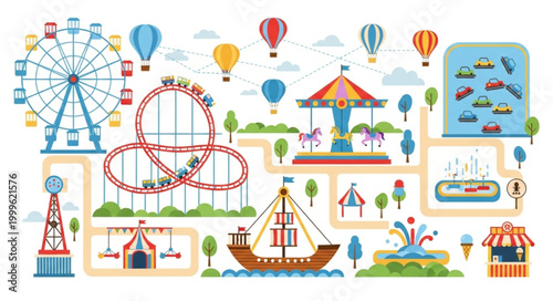 Amusement Park Rides and Attractions Fun Day.
