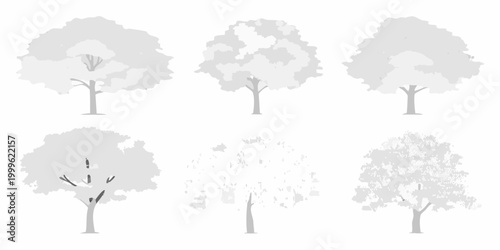 Gray tone tree silhouettes set of seven elements