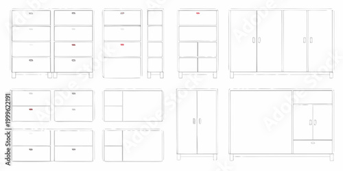 Mid century modern furniture outlines set of ten pieces line drawing