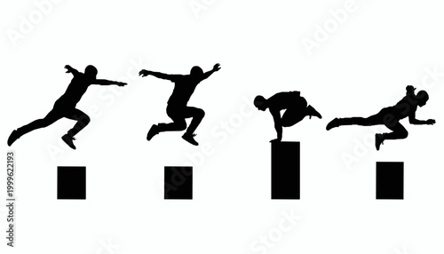 Parkour Athlete Jumping Between Ledges Silhouette