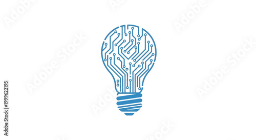 A blue light bulb with circuit board design.