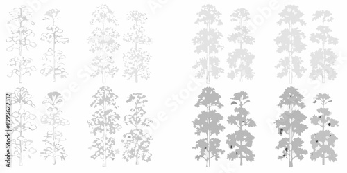 Tree silhouettes collection ten variants on white background