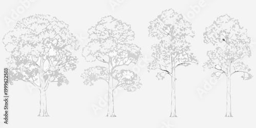 Tree silhouettes four variations on a white background