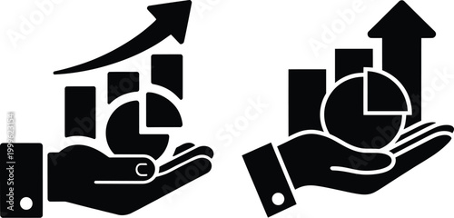 Hands holding charts and graphs symbolizing financial growth with stock market business investment analysis progress statistics increase