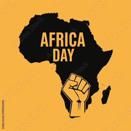 Africa day celebration silhouette of continent and raised fist