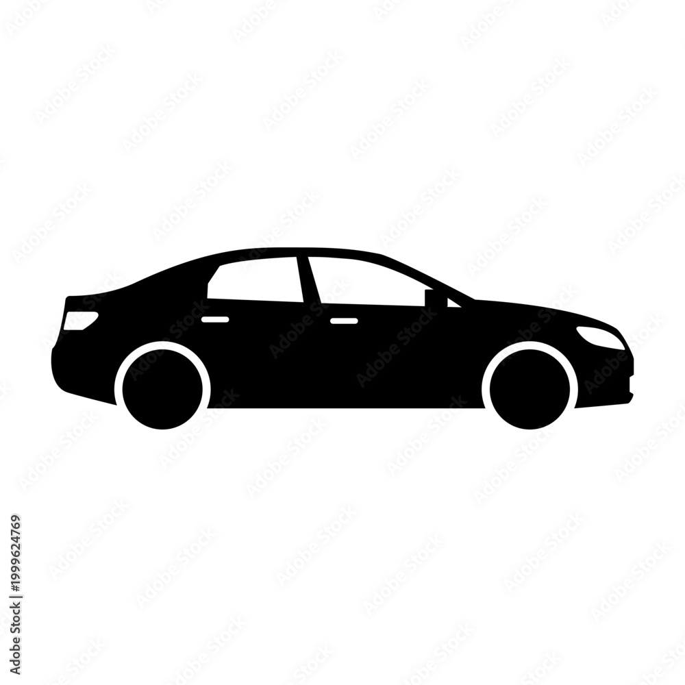 Obraz premium Car Silhouette Side View Icon – Vehicle Vector Illustration