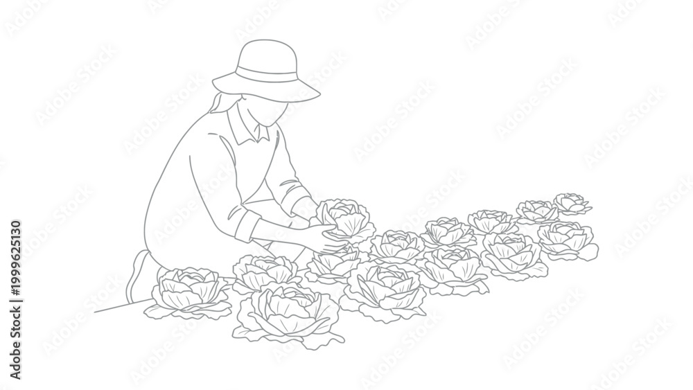 Obraz premium Person wearing a hat working with flowers.