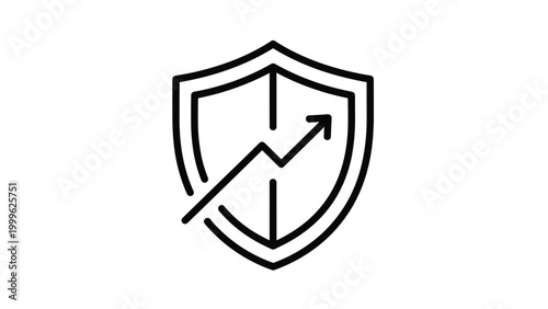 Robust shield enclosing an upward-trending line graph, symbolizing protected growth, secure investments, market stability, and reliable business performance.