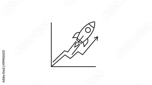 Upward trending line graph with a rocket launching, symbolizing rapid business growth, startup success, and accelerated market expansion.