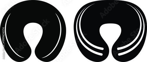 Two black silhouette vector illustrations of neck pillows with neck pillow u shaped headrest illustration silhouette collection u-shaped