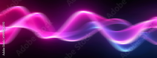 Neon wave light patterns ripple across the dark screen to create a vibrant digital background that provides ample copy space for graphic designers and modern web development projects.